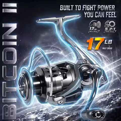 SOUGAYILANG BITCOIN II Spinning Reel 5.2:1 Gear Ratio Max Drag 17LB CNC Aluminum Spool Saltwater Fre