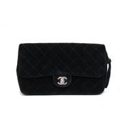 CHANEL 黑色絲絨4開銀扣中古CF雙肩包