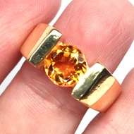แหวนพลอยแท้ ซิทริน สีเหลืองทอง 9 mm. เงินแท้ 925 ชุบทอง 18k ไซร์แหวน 8