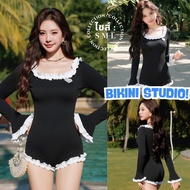 BIKINI STUDIO One-Piece Swimsuit Minimal Long Sleeves Ruffled Edge Available In Sizes S-L | Weight 3