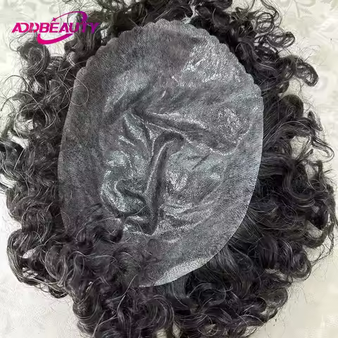 Water Curly Human Hair Wig for Men Thin Skin Male Toupee Human Hair Full PU 0.14cm Man's Wigs Capill