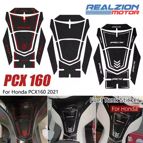 RZ For Honda PCX 160 PCX 125 2021-2025 5D Carbon Fiber Tank Pad Fuel Tank Sticker Gas Cap Decal Moto