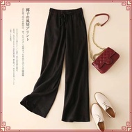 LAHSTORE wide-leg straight pants in linen with elastic waistband and waistband QD07 (Brown)