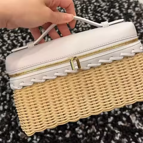 Rattan Woven Montage Women Handbags Beach Travel Purses Eco-Friendly Summer Vintage Rattan Bag Handm