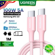 UGREEN 100W USB C to C Cable PD3.0 5A E Marker Type C Nylon Data Super Fast Charging Pink iPhone 17/