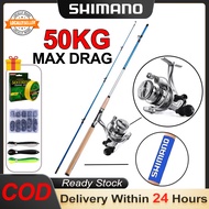SHIMANO Fishing Reel Rod Spining Combo 1 Set Joran Pancing Fishing Set murah Set Kuat 2 Section Rod