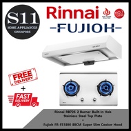 Rinnai RB72S 2 Burner Built-In Hob Stainless Steel Top Plate + Fujioh FR-FS1890 89CM Super Slim Cooker Hood BUNDLE DEAL - FREE DELIVERY