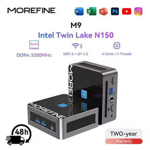MOREFINE 2025 M9 N150 Mini PC Portable Gaming Desktop Computer Minipc Dual LAN 2.5G/1G WiFi 6 BT5.2 