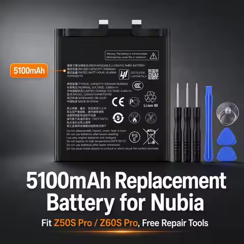 Replacement Phone Battery Li3949T44P8h776759 5100mAh 1ICP6/68/74 For ZTE Nubia Z50S Pro Z60S Pro NX7