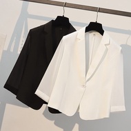 Chiffon White Short  Jacket Women's Thin 2022 Chiffon White Short Single Blazer Women's Thin Style 2022 Spring Autumn Black Casual Small Suit Top