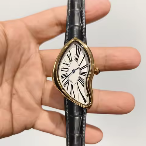 Retro Watches Medieval Alien Watches Melt And Twist Y2k Ladies Men Leather Strap Advanced Quartz Wat