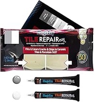 MagicEzy Tile RepairEzy (Light Gray/White Kit) - Porcelain Tile Repair Kit - Fix Cracked or Chipped Ceramic Tiles Fast - Thick Structural Repair Filler, Putty and Adhesive for Tiles