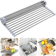 Foldable Stainless Steel Dish Drainer Roll Up Dish Drying Rack Shelf Kitchen Sink Holder Organizer B