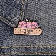 It's Gonna Be Okay Bandage Cherry Blossom Enamel Pin Mental Health Healing Lapel Brooch Gift