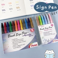 ปากกาพู่กัน Pentel Sign Pen Set ⭐️ 6 12 ด้าม Fude Touch Brush หัวบรัช บูโจ Calligraphy Bullet Journa