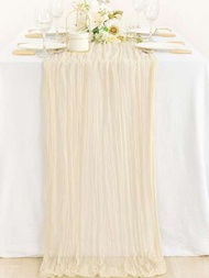 1入組聚酯纖維紋路桌布,芝士布桌布,紗布桌布,波西米亞鄉村風婚禮裝飾接待婚禮派對