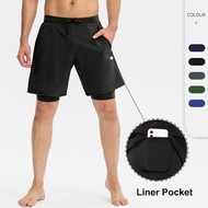 Mens Sports Shorts 2 In 1 Workout Gym Running Shorts with Pockets Quick Drying Training Exercise Jog