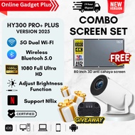 HY300 PRO+ PLUS ORI BELI 1 PERCUMA 1 Kombo Skrin Android Projektor 4k 5G Sistem Teater Rumah Pawagam