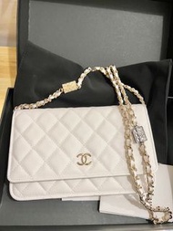 (Sold) *Unused* Chanel WOC 魚子醬皮 Wallet on Chain (white caviar) [Hera’s Luxury]