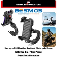 Desmos TE5199 Shockproof & Vibration Resistant Motorcycle Phone Holder 4.5 - 7 Inch Phones, Super Sh