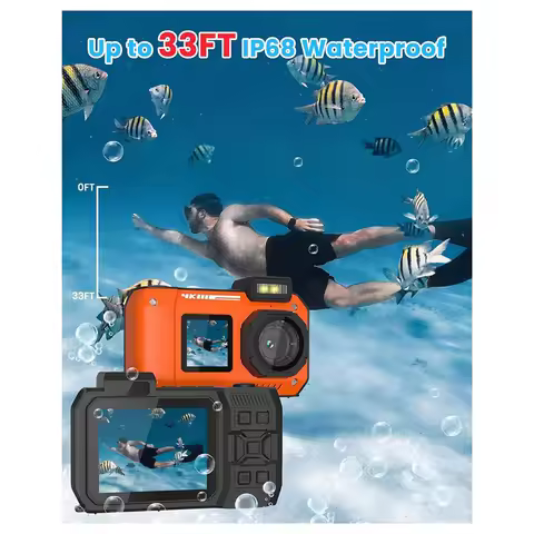 A97I-Waterproof Camera 4K 65MP Underwater Camera With 64G Card, For Snorkeling Autofocus Selfie Dual