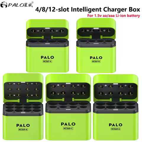 4/8/12slot 1.5V AA or AAA lithium Intelligent Charger Box with LED Light USB Type-c Fast Charging Fo
