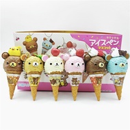 6pcs Rilakkuma figure Ice Cream Bead Chain Small Pendant Blind Box Cone Backpack Accessories Toy Mod