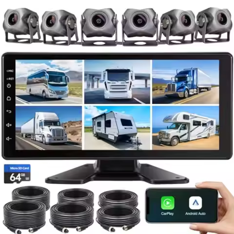 6-Channel 1080P Dash Cam Backup Camera System with 10.33 Inch Touch Screen Parking Monitor for RV/Tr