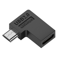 ไมโคร USB ตัวผู้ไปที่ Type C ส่วนต่อขยายอะแดปเตอร์ตัวเมีย90องศามุมฉาก