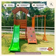 Mainan Anak Playground Indoor Outdoor Brakiasi Ayunan Tangga Tali Kayu Mahoni Kokoh