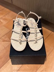 Chanel Flats Slingback 休閒鞋 珍珠 拖鞋 Sandals Thongs 涼鞋 38.5