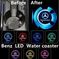 For Mercedes Benz AMG W212 W211 W124 W210 GLE CLA W205 W213 2021Car LED Luminous Water Coaster Auto Colorful Water Cup Non-slip Mat Accessories