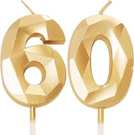 YAAVAAW 60th Birthday Candle Gold Number 60 Cake Topper for 60 Year Old Women Men Gold Unscented Ind