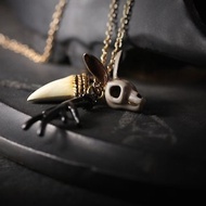 Rabbit Skull , Antler and Tiger Fang Charm Necklace by Defy