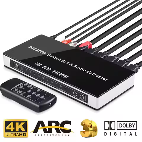 2023 HDMI Switch Switcher 5x1 HDMI Audio Extractor 4Kx2K 3D ARC Audio EDID Setting HDMI 1.4v HDMI Sw