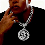 Europe America Hot Sale Alloy Dollar Necklace Hip Hop Personality Street Wear Diamond Necklace Rotat