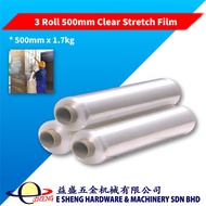 (3 Roll) 500mm x 1.7kg Clear Stretch Film / Wrapping Plastic Wrap Roll Packaging / Hand Roll Stretch