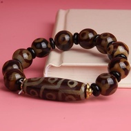 Tibetan Old Dzi Beads Retro Bracelet Three-Eyed Rough Stone Agate Bracelet Men's Style Play Plate Pl