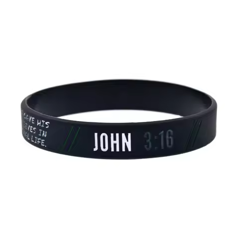 1PC/4PCS PHIL 4:13 JOSHUA 1:9 ROMANS 12:2 JOHN 3:16 Silicone Wristband Jesus Bangle Black Adult Size