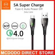 Mcdodo Auto Disconnect Cable USB Type C 5A Super Fast Charging VOOC FLASH Charg USB C Cable Data Cord Phone For huawei Mate 20 Pro P30 Pro OPPO R15 R17 Reno Find X Lighting Cable Intelligent power off (Length: 1.5m)