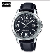 Velashop นาฬิกาข้อมือผู้ชายคาสิโอ Casio Standard  สายหนัง สีดำ หน้าปัดดำ รุ่น MTP-V004L-1BUDF, MTP-V004L-1B, MTP-V004L