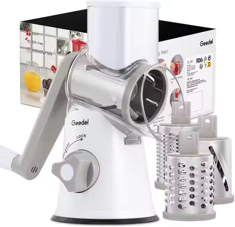 Rotary Cheese Grater with 3 Blades, Easy-Clean Kitchen Mandoline Slicer for Fruits Vegetables Nuts