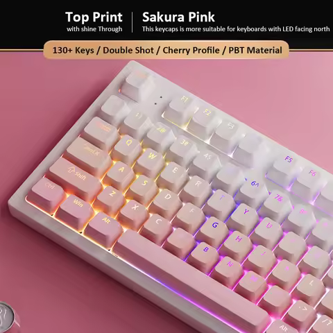 130 Keys Gradient Sakura Pink Shine Through Keycaps Cherry Profile Double Shot PBT Keycaps for MX Sw
