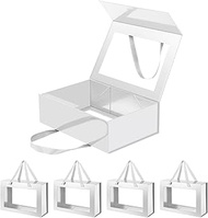Large Silver Clear Gift Boxes, 13.5x9x4.1 Inches Gift Boxes with Windows by Handles, Bridesmaid Prop