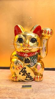日本老物常滑燒「黃金開運小貓」10號招財貓