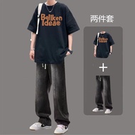 Summer Short-Sleeved Top T-Shirt Half-Sleeved T444 Pure Cotton+K50 Jeans Suit S-3XL, P42