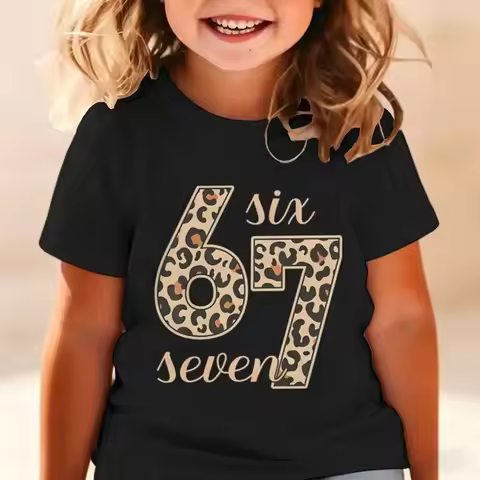 Kids Clothes 67 Six Seven Graphic Soft Cotton Tee Toddler 6 7 Leopard Print T-shirt Girls Boys 6 7 M