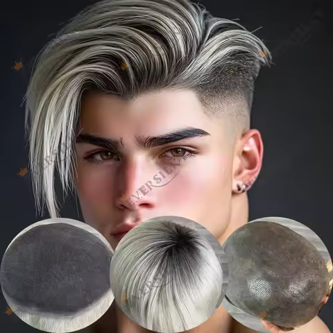 White Blonde Ombre 60R Man's Wigs Bleached Knots Full Lace Human Hair Wigs Durable 0.06mm Full PU Ba