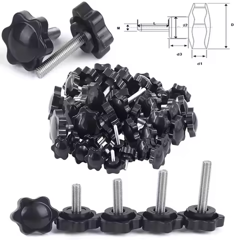 5/10Pcs Plastic Head Thread Star Shape Knurled Thumb Tighten Screw Clamping Grip Knob Screw Wood Plu