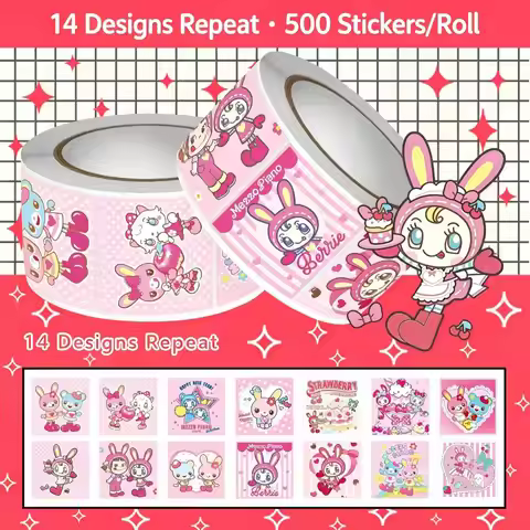 New Mezzo Piano Roll Stickers 500 Pcs Cute Vintage Cartoon Bunny Decals Easy Peel DIY Decorative Lab